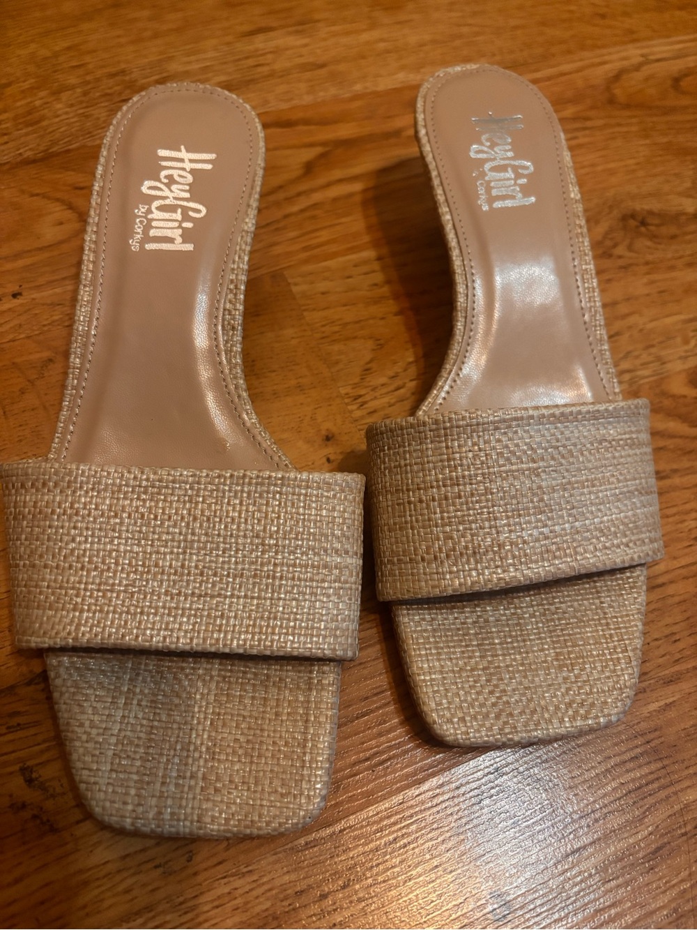 Corkys HeyGirl Tan Woven Slide Heels